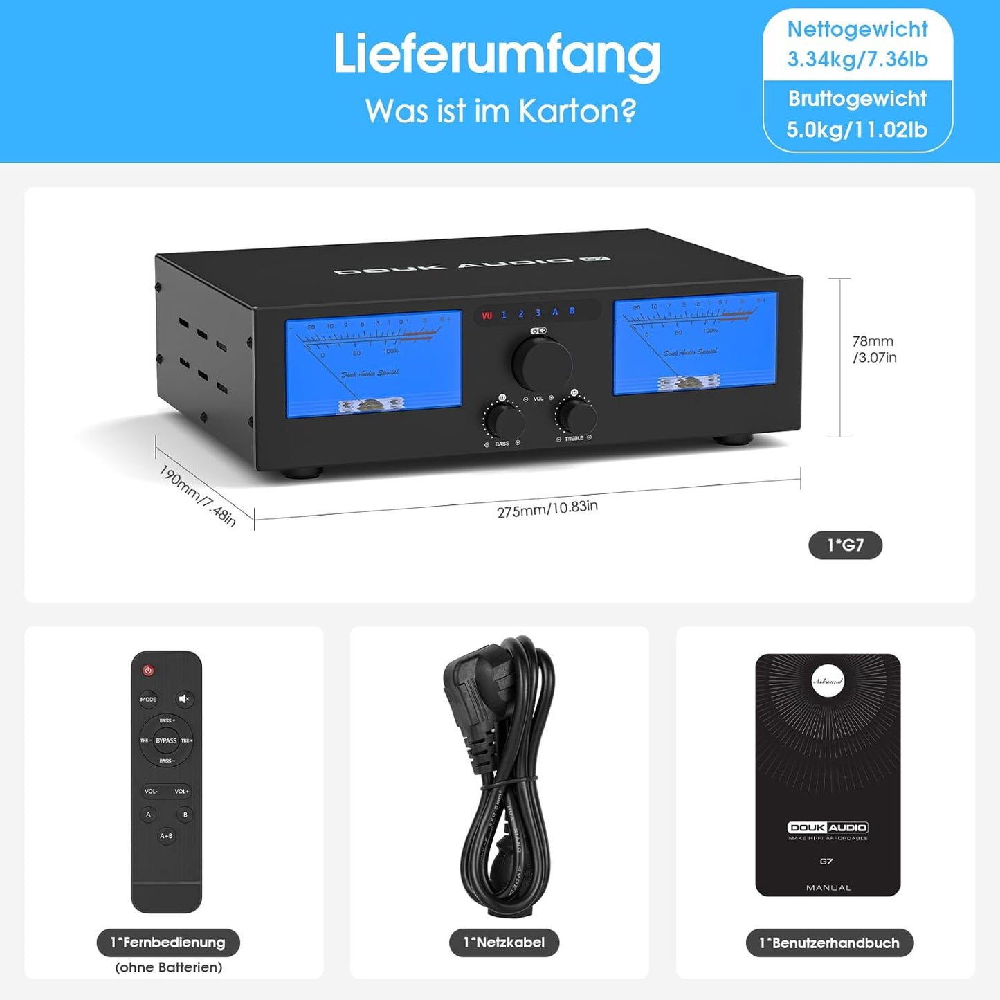 Doukaudio 600W 2/4-Kanal Verstärker: Lautsprecherwähler | Digitalverstärker Für Eversolo DMP-A6 Mit Symmetrische Xlr-Cinch-Eingänge | Tonumgehung | Vu-Meter | Fernbedienung Für Heimkino-Lautsprecher