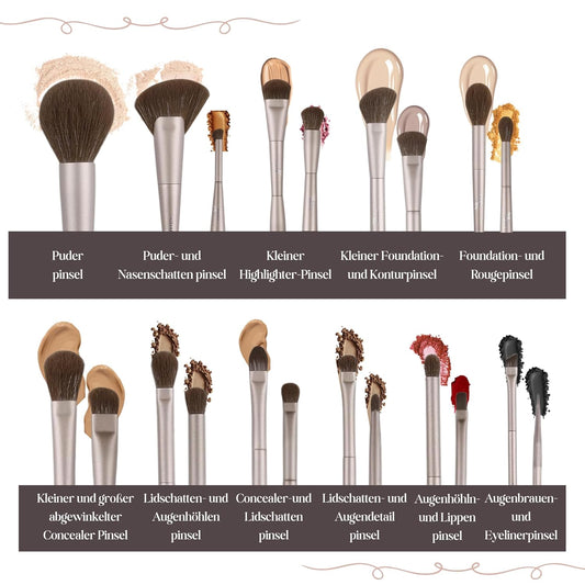 Doppelseitiges Make up Pinsel Set 11-Teilig – Schminkpinsel Für Foundation, Puder, Concealer, Highlighter, Contour, Lidschatten & Rouge – Synthetische Borsten