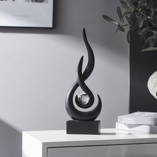 Schwarz Dekor Moderne Flamme Skulptur Dekorationen Für Wohnzimmer, Harz Regal Dekor Akzente, Abstrakte Kunst Skulptur Für Esszimmer Büro Couchtisch Mittelstück Bücherregal Dekor