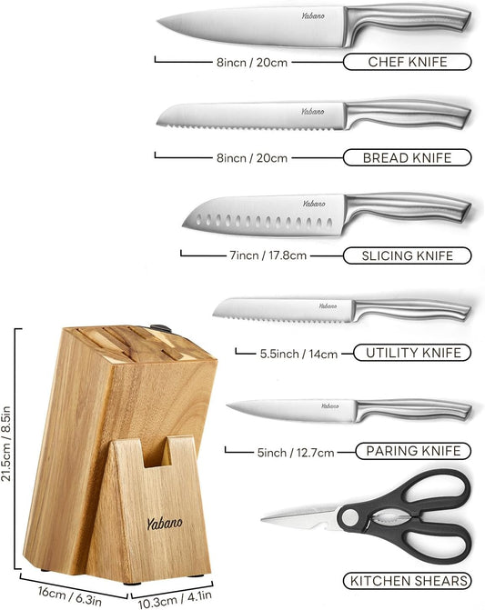 Messerblock Set, 7-Teiliges Küchenmesserset Aus Edelstahl Mit Integriertem Schärfer, Profi Küchenmesser Set Mit Schere Und Block, Scharfe Messer Für Zuhause