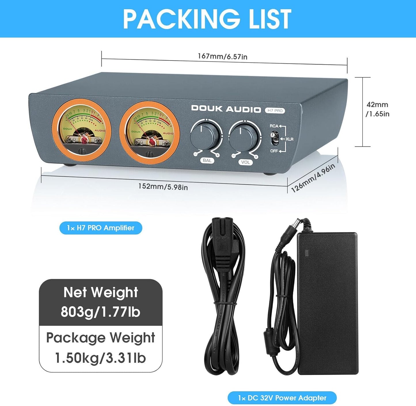 Douk Audio H7PRO TPA3255 Digitaler Hifi Verstärker Mit Vu-Meter 300W Home Stereo Amplifier