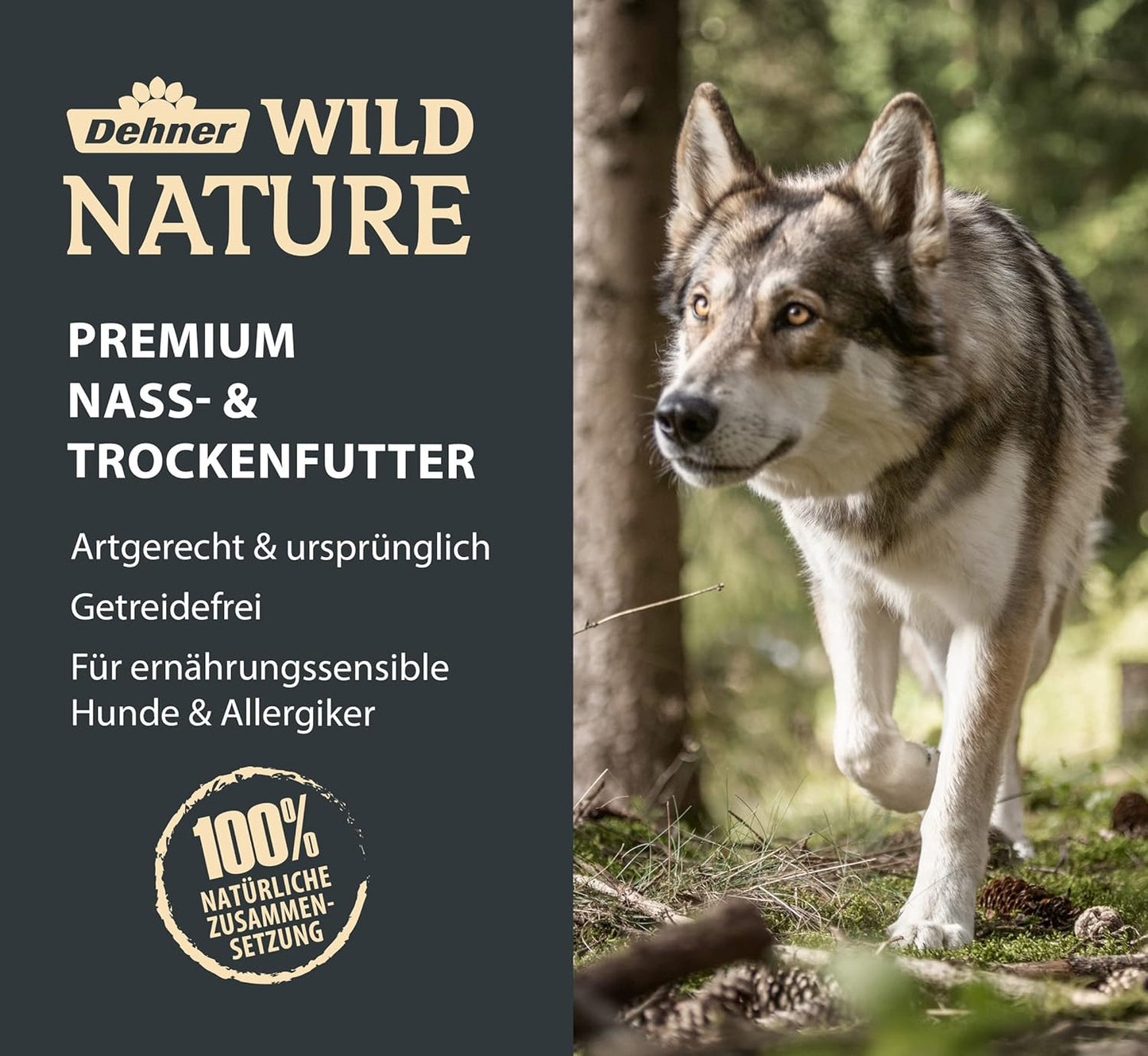 Dehner Wild Nature Hundefutter Unterholz, Nassfutter Getreidefrei / Zuckerfrei, Für Ausgewachsene Hunde, Wildschwein, 6 X 800 G Dose (4.8 Kg)