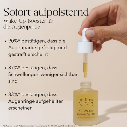 Mellow NOIR XTREME Eye Caffeine Booster 15Ml - SOFORT AUFPOLSTERND – Augenserum Mit Koffein Für Müde Geschwollene Augen – Gegen Augenringe Und Tränensäcke - Vegan - Zertifizierte Naturkosmetik