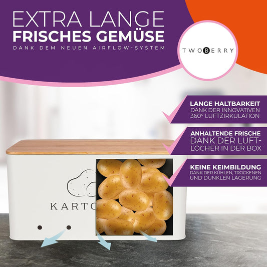 Kartoffel Aufbewahrungsbox (3Er Set) Inkl. Sparschäler- Längere Haltbarkeit Durch Luftzirkulation - Ideale Zwiebel Aufbewahrung Kartoffel Aufbewahrung & Knoblauch Eckig (Weiß)