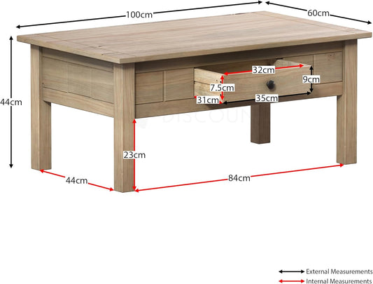 Panama Couchtisch Mit Schublade, Rustikal Von Vida Designs