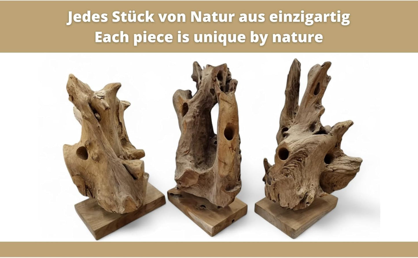 Kinaree Wurzelholz Flaschenständer M/XL/XXL - Wein Flaschenhalter Aus Teak Holz - Rustikale Dekoration in Modernem Design (M)