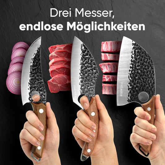 Matsato Messerset 3-Teilig | Scharfes Küchenmesser Set, Vielseitige Messer Für Fleisch, Fisch & Gemüse, Ergonomischer Griff, Ideal Für BBQ