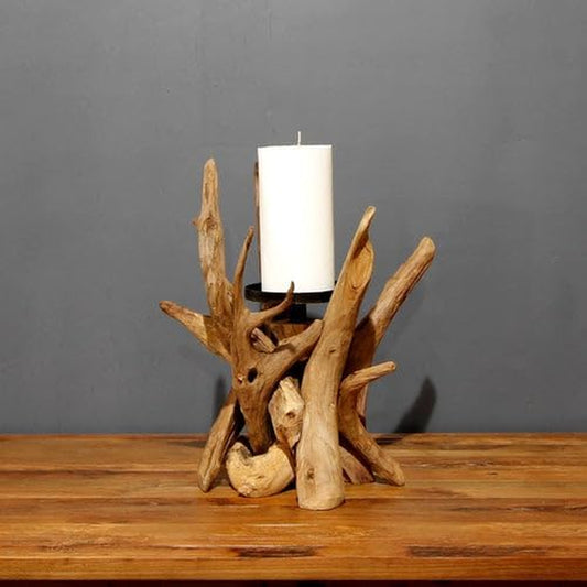 Bressmer Villa Wurzelholz Kerzenständer – Handgefertigter Teakholz Kerzenhalter Aus Treibholz – Rustikale Naturholz Deko Für Wohnzimmer & Esstisch – Unikat Mit Organischer Struktur