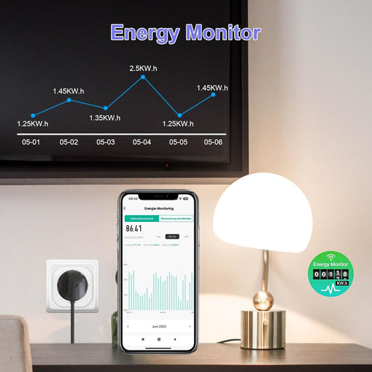 ANTELA WLAN Smart Steckdose 16A Stromverbrauch Messen Kompatibel Mit Alexa/Google Home, Kinderschutz, Smart Life APP, 2,4Ghz, 3680W, 4Pcs