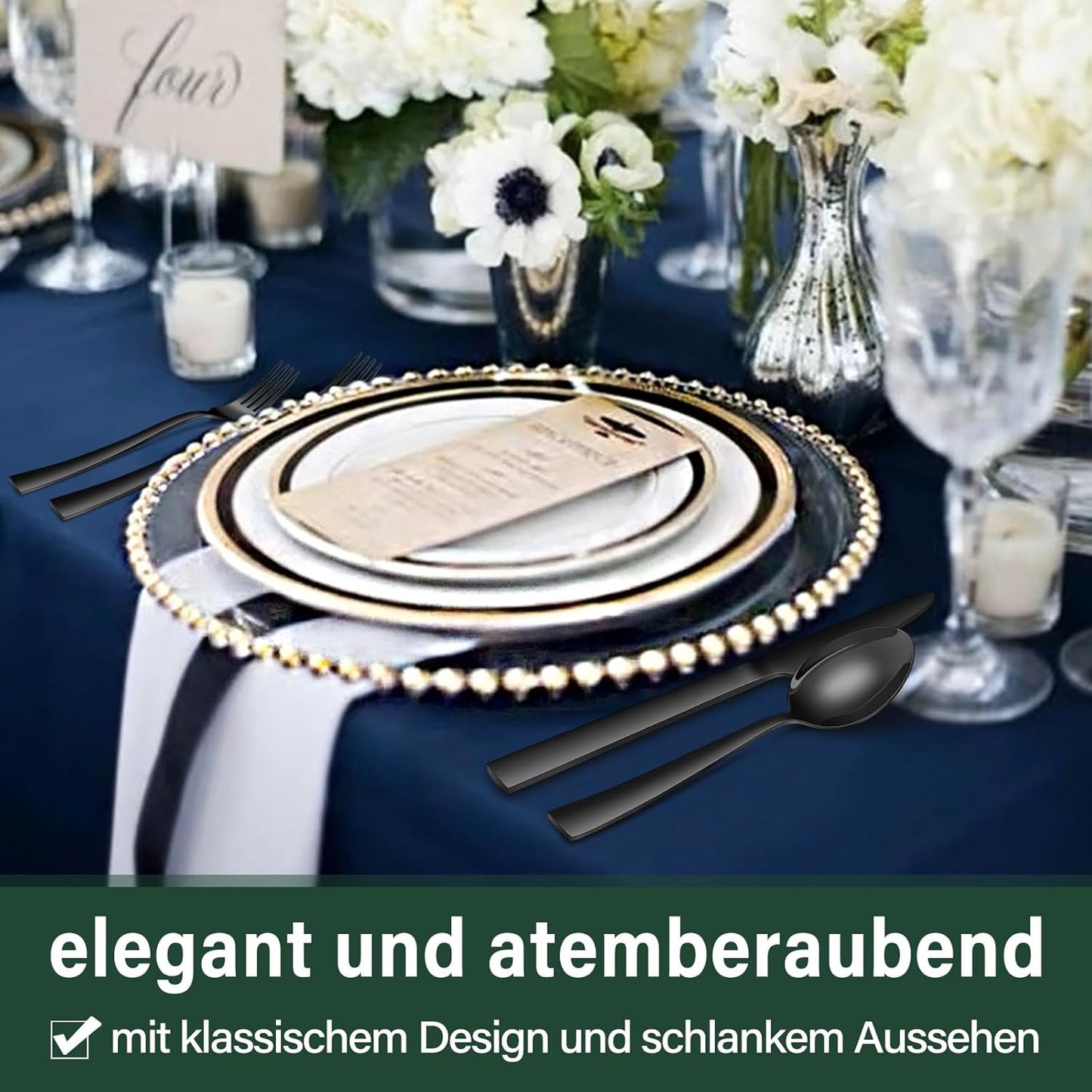 36 Teiliges Edelstahl Besteckset Mit Steakmesser Schwarz, Besteck Set 6 Personen, Elegantes Essbesteck Set Mit Messer Gabel Löffel, Tafelbesteck Für Haus/Party/Restaurant, Spülmaschinenfest