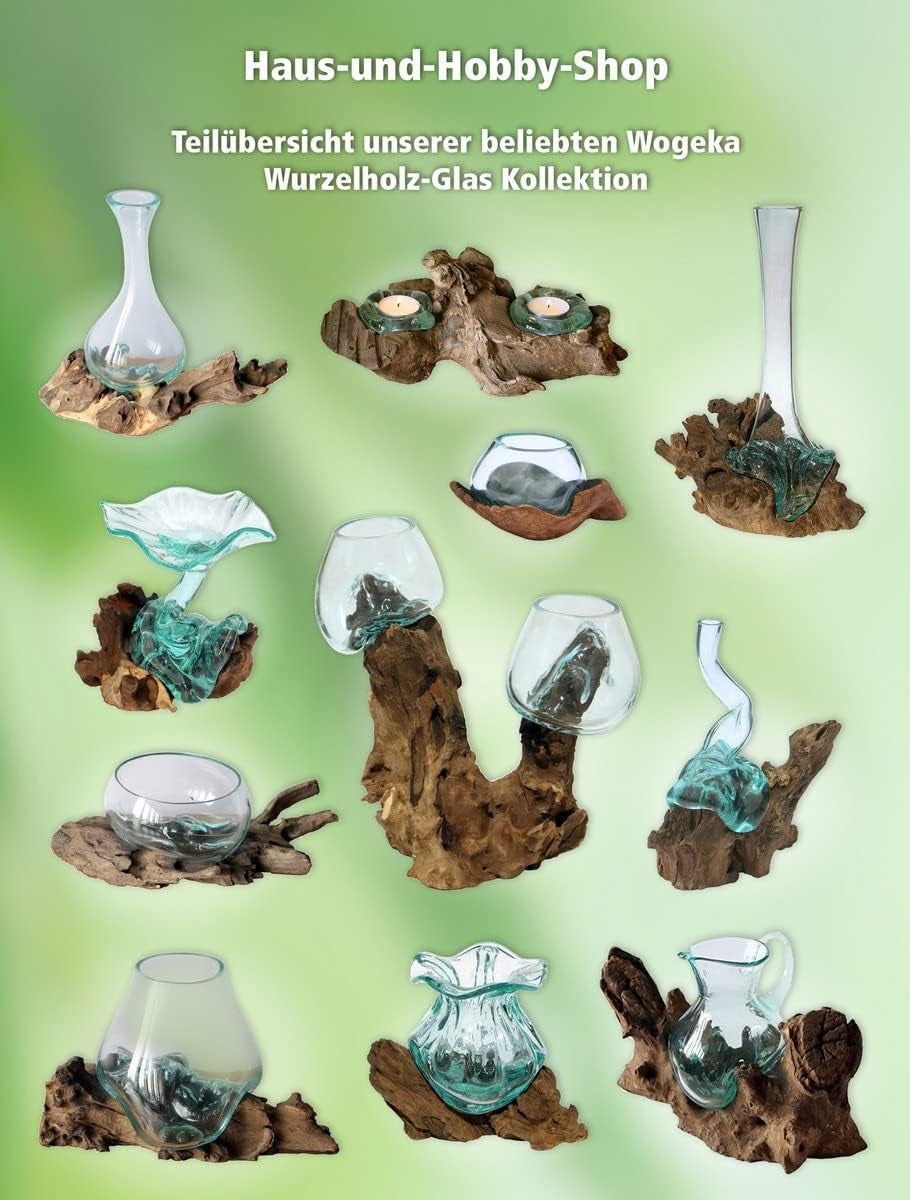 Deko Glasvase 20 Cm Aus Wurzelholz – Handarbeit Aus Bali – Einzigartige Vase Aus Teakholz Und Glas – Geschenkidee Zu Geburtstag Oder Weihnachten – Natürliches Unikat Für Wohnung & Büro Vase S