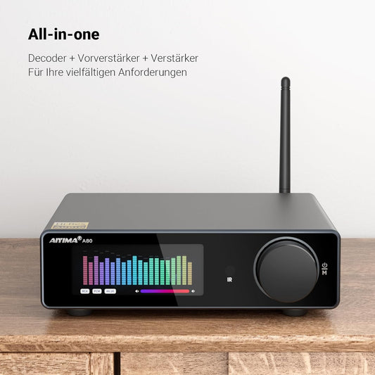 AIYIMA A80 Leistungsverstärker DAC Mit PFFB TPA3255D2 Stereo Hifi 2.0 Kanal Klasse D Bluetooth Verstärker 300Wx2 ESS9038Q2M Decoder Heimkino-Receiver Mit PC-USB Koaxial Optischer TRS Cinch-Eingang