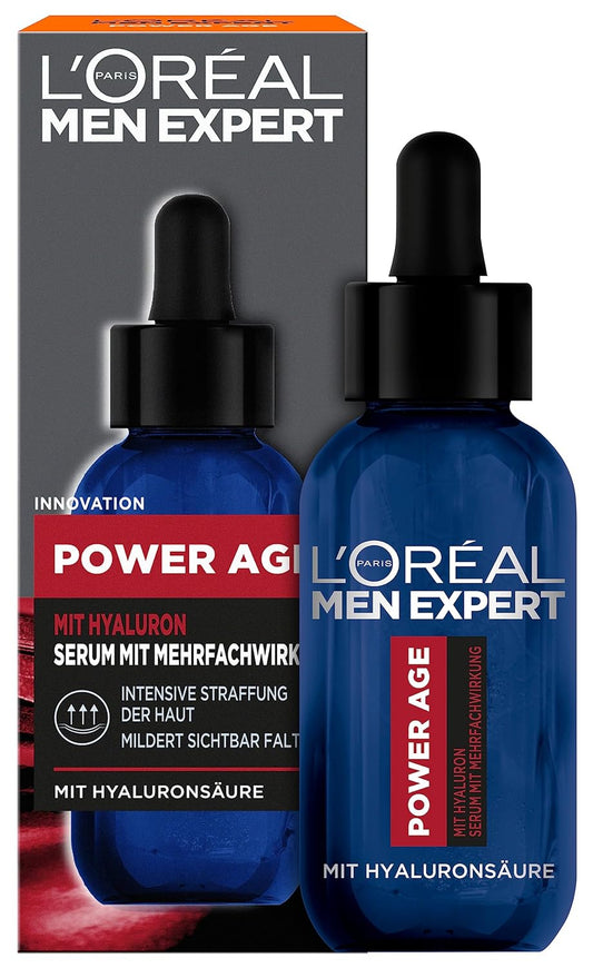 L'Oréal Men Expert Pflegeset Gegen Falten Für Männer, Geschenkset Mit Anti-Aging Gesichtscreme Und Serum Gegen Matte Haut, Geschenke Für Herren Mit Hyaluronsäure, Power Age, 1 X 50 Ml, 1 X 30 Ml