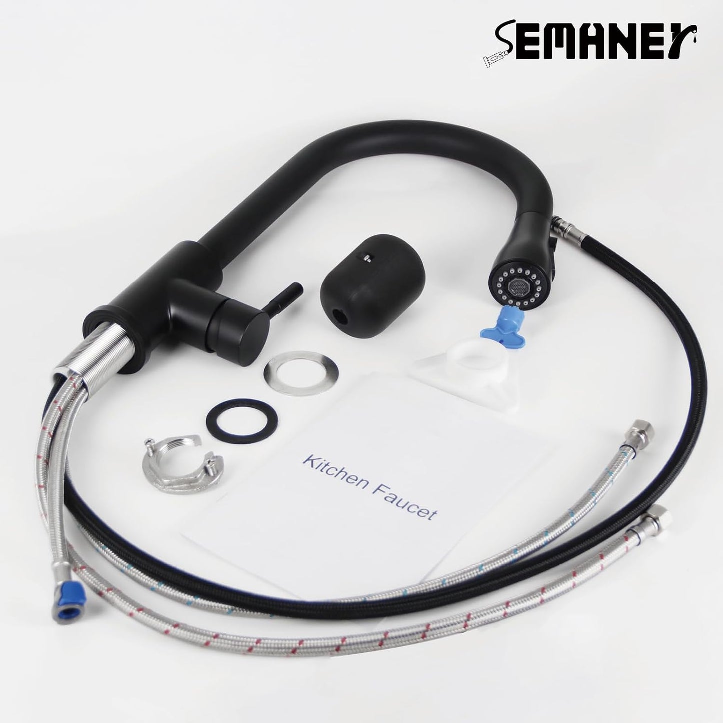 Wasserhahn Küche Schwarz, SEMANEY Hochdruck Küchenarmatur Ausziehbar, 3 Funktionen Einhebel Spültischarmatur Küche, 360° Schwenkbar Armatur Mischbatterie Küche, Edelstahl
