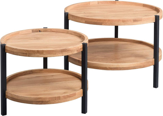 Alva 1 Couchtisch/Beistelltisch, Echtholz Wildeiche Furniert, Braun, Durchmesser 50Cm, Höhe 39Cm