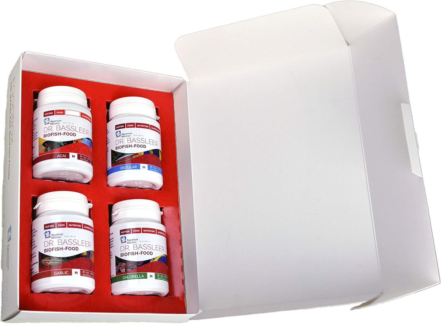 Aquarium Münster Dr. Bassleer Biofish Food Foodbox L - Enthält 4 Sorten Futter Je 60G Regular Chlorella Garlic Acai