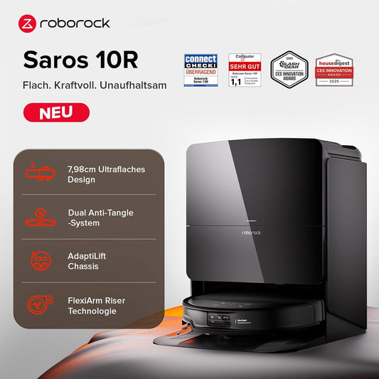 Roborock Saros 10R Saugroboter Mit Wischfunktion&Angebbarem Wischmopp, 22,000 Pa, 7,98Cm Ultra-Slim Design, Starsight System 2.0, Zero-Tangle System