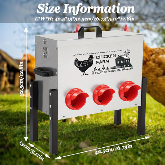 30Lb Futterautomat Hühner, Hühnerfutterspender Aus Edelstahl, Mit 6 Futteröffnungen, Höhenverstellbar, Mit Tragegriff, Wetterfest, Geeignet Für Hühner, Enten, Geflügel Etc.