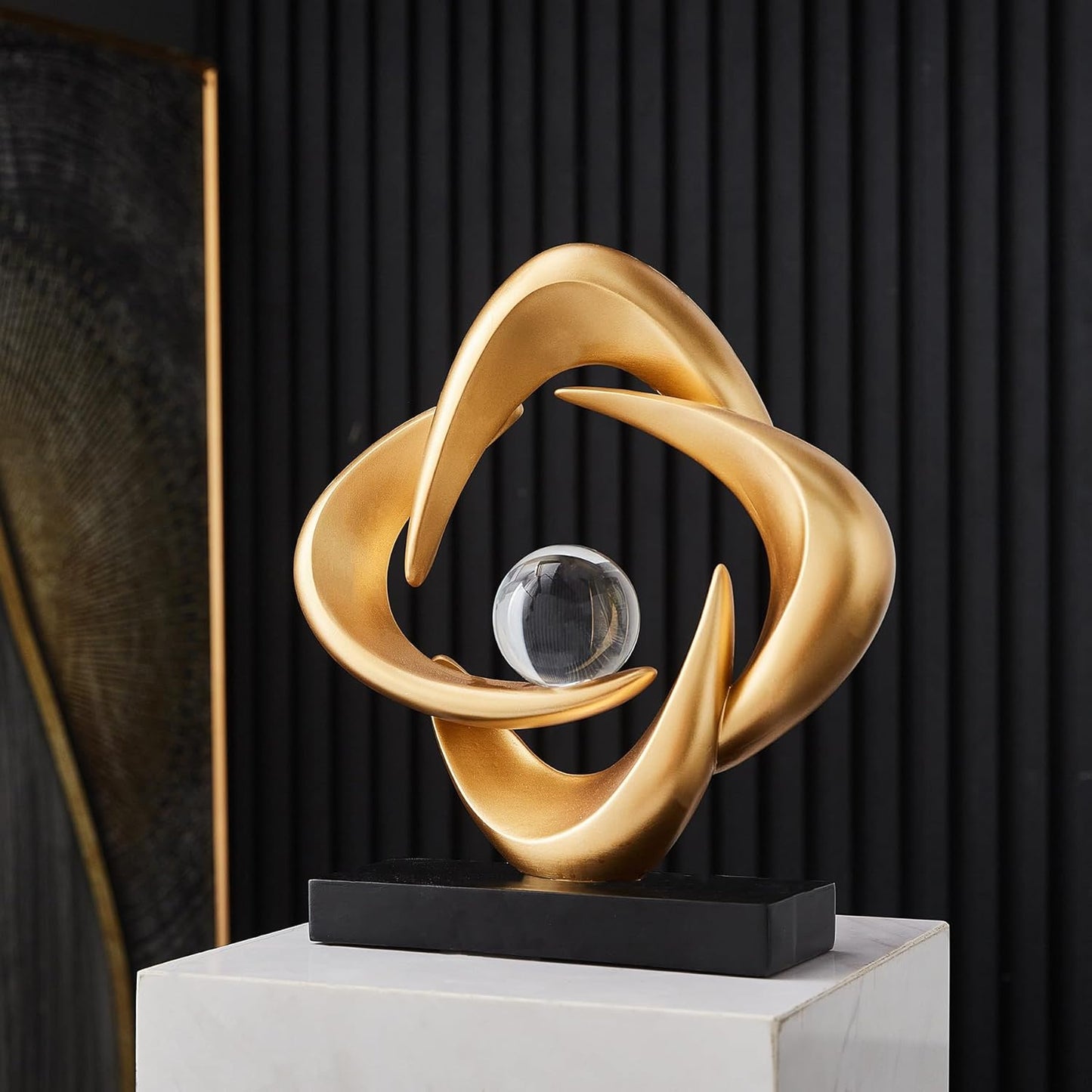 Abstrakte Kunst-Skulptur, Kunstharz, Gold, Dekorative Statue, Moderne Weiße Ornamente Für Wohnzimmer, Dekorativas Modernas Für Couchtisch/Eingang/Büro, Sammlerstücke (Gold)