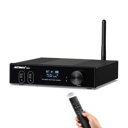 AIYIMA D03 Bluetooth 5.0 Digital-Verstärker 150Wx2 Stereo Hifi 2.0/2.1 CH Desktop Sound Amplificador 24Bit/192Khz Class D Power Amplifier USB DAC Coaxial Optical OLED Aptx Support Subwoofer