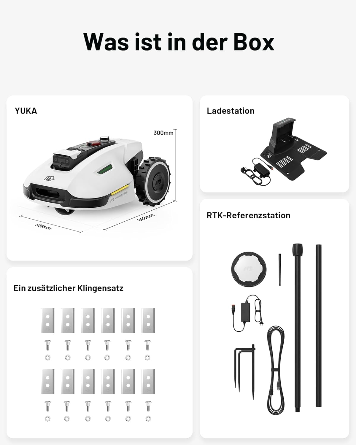 MAMMOTION YUKA 2000 Mähroboter Ohne Begrenzungskabel, Max. 2400M², Netrtk+Vision, Keine Rtk-Antenne, Auto-Kartierung,2000M², Intelligenter Rasenmäher Roboter Mit 4G-Modul, 50% Steigung(Yuka 2000)