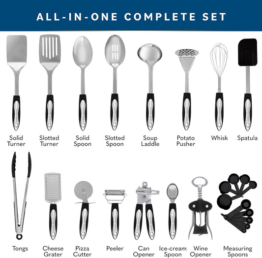 Küchenutensilien Set Kochset - Antihaft Hitzebeständiger Küchenhelfer Set - Pfannenwender Kochlöffel Set - Küchen Gadgets (41-Tlg Edelstahl Set)
