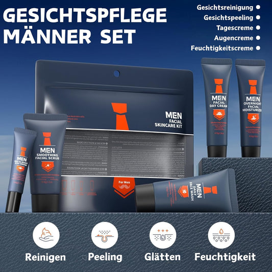 5-Teiliges Gesichtspflege Männer Set, Pflegeset Männer Mit Gesichtsreiniger,Peeling,Augencreme,Tagescreme&Feuchtigkeitscreme, Skincare Set for Glättet&Reduziert Falten, Perfektes Geschenk Für Männer