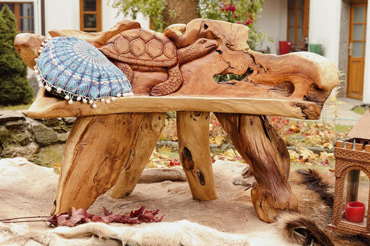 Windalf Sitzbank Mit Schildkröte Kiana 113 Cm Rustikale Küchen Holzbank Handarbeit Wurzelholz