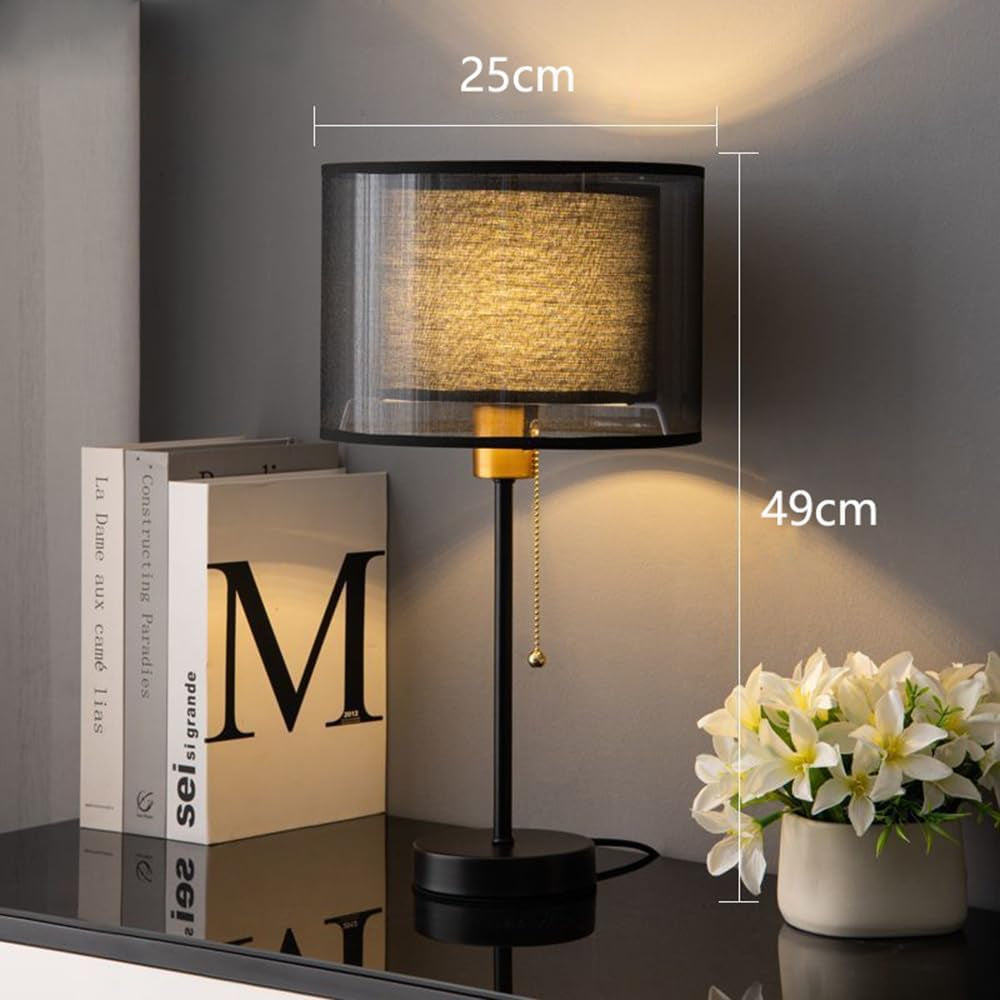 Tischlampe Moderne E27 Nachttisch Lampe,Vintage Tischleuchte Mit Stoff Lampenschirm Bürolampe,Leselampe,Deko Table Lampe Schreibtischlampe Retro Für Schlafzimmer,Wohnzimmer (Schwarz)