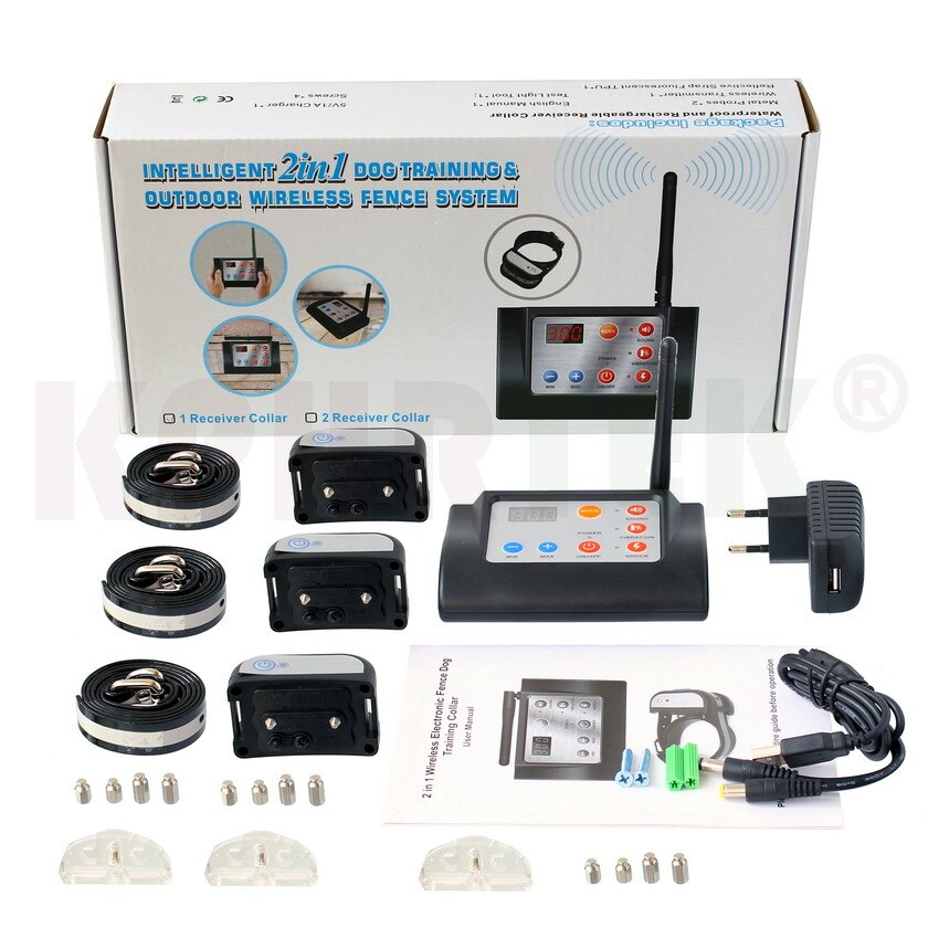 2 in 1 Wireless Electronic Dog Fence System and Dog Training Collar Beep Shock Vibration Training for 1/2/3 dogs 6 Sets/lot