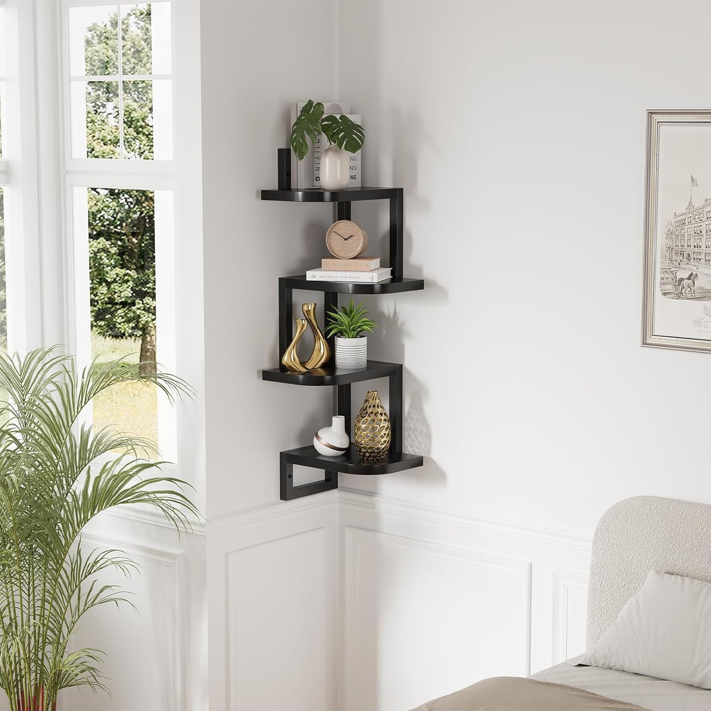 Eckregal Hängend Set Aus 4, Rustikale Holz-Wandaufbewahrung Für Kinderzimmer Bücherregal, Niedliches Eck-Wandregale Aus Holz Für Badezimmer Wohnzimmer Küchendekoration, Schwarz