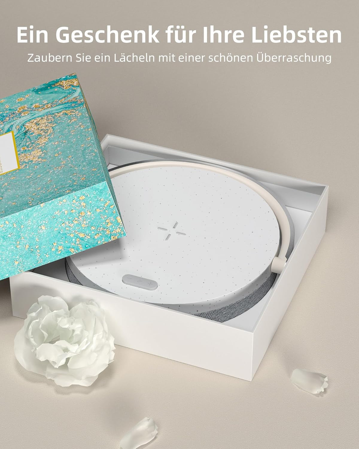 EZVALO LED Nachttischlampe Mit Ladefunktion, 4-In-1 Touch Dimmbar Nachtlicht, Bluetooth Lautsprecher, Kabelloser Ladefunktion, Telefonhalterung, Tischleuchte Für Frauen, Weihnachten, Geburtstag