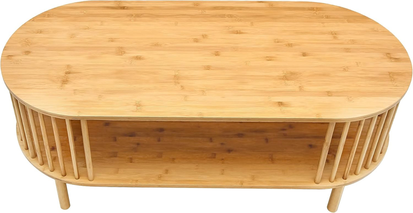 Vaefae Bambus Couchtisch, Holz Couchtisch Für Wohnzimmer, Moderner Couchtische Mit Lagerung