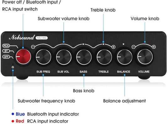 Nobsound NS-14G 2.1 Verstärker, Audio Amplifier, Bluetooth 5.0 Hifi Stereo 200W 2.1-Kanal Subwoofer Leistungsverstärker Mit Höhen- Und Basskontrolle Für Heim- Und Autolautsprecher