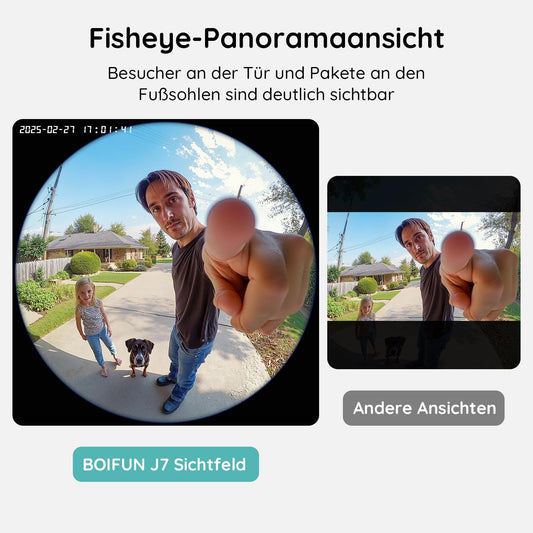 BOIFUN 2K WLAN Video Türklingel Mit Kamera, Funkklingel Mit Kamera, 180° Ultrabreiten Sichtfeld, 2-Wege-Audio,Ai Bewegungserkennung, Kompatibel Mit Alexa, Kein Abonnement Erforderlich, 2,4Ghz, IP65
