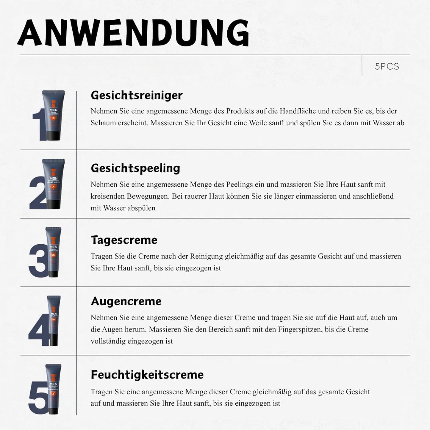 5-Teiliges Gesichtspflege Männer Set, Pflegeset Männer Mit Gesichtsreiniger,Peeling,Augencreme,Tagescreme&Feuchtigkeitscreme, Skincare Set for Glättet&Reduziert Falten, Perfektes Geschenk Für Männer