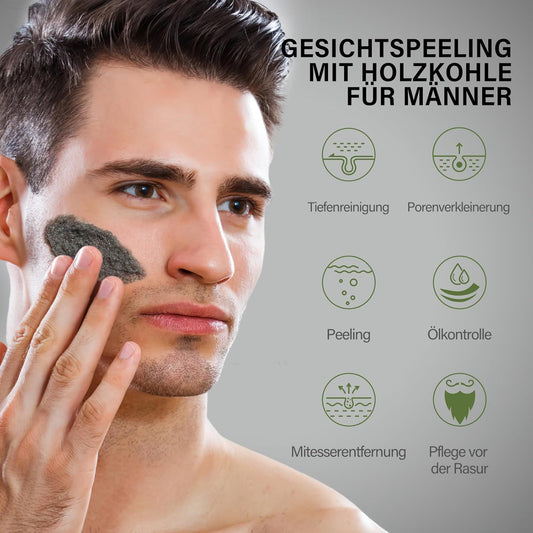 Charcoal Salicylic Acid Face Scrub for Men, Gesichtspeeling Für Männer, Reduziert Mitesser, Akne, Verstopfte Poren, Ölkontrolle, Rasurvorbereitung Für Männer, Mit Gesichtsreinigungsbürste