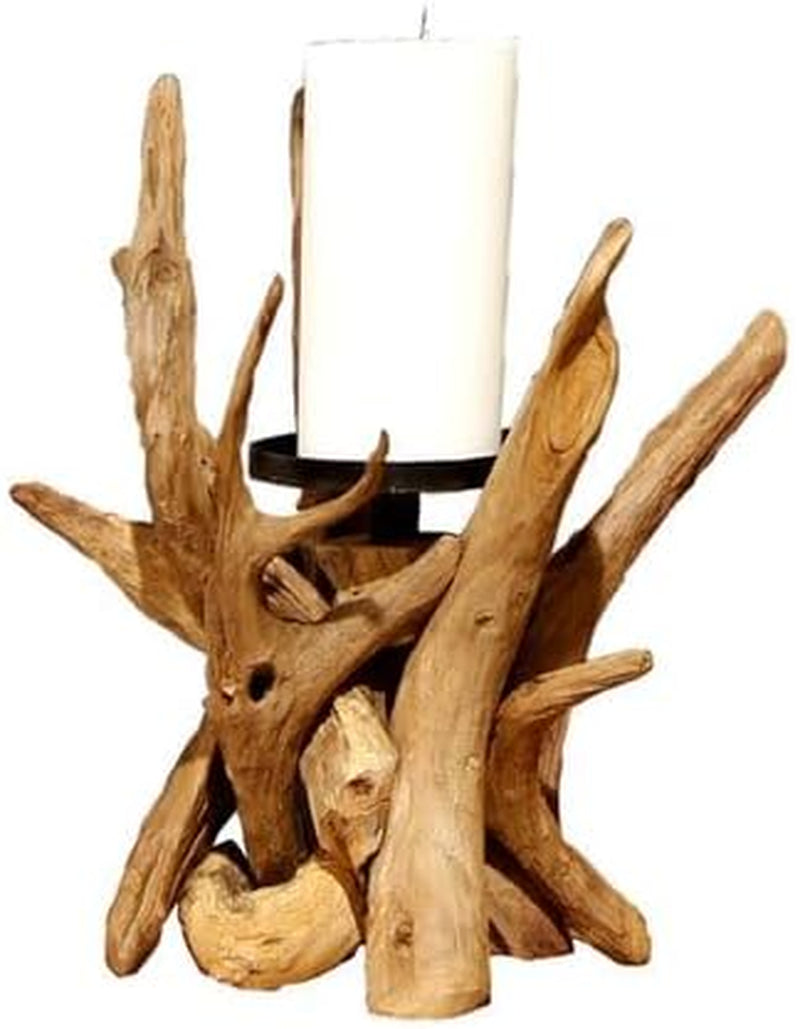 Bressmer Villa Wurzelholz Kerzenständer – Handgefertigter Teakholz Kerzenhalter Aus Treibholz – Rustikale Naturholz Deko Für Wohnzimmer & Esstisch – Unikat Mit Organischer Struktur