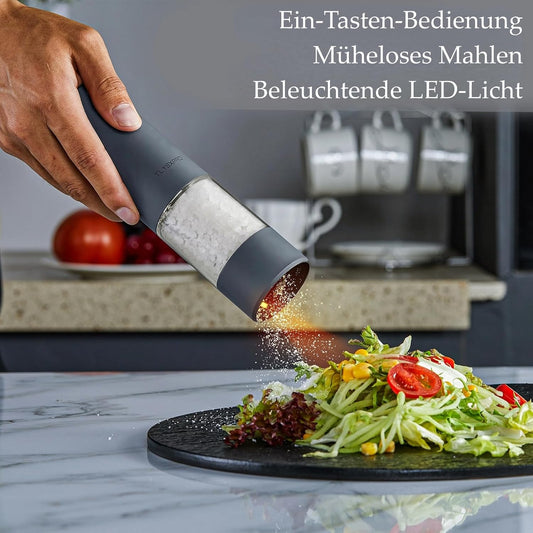 Salz Und Pfeffermühle Elektrisch 2Er Set, USB Wiederaufladbar, Einstellbarer Grobheit Gewürzmühle, Pfeffermühle Elektrische Mit Led-Licht, Reinigungsbürste, Küchengeräte, Greige