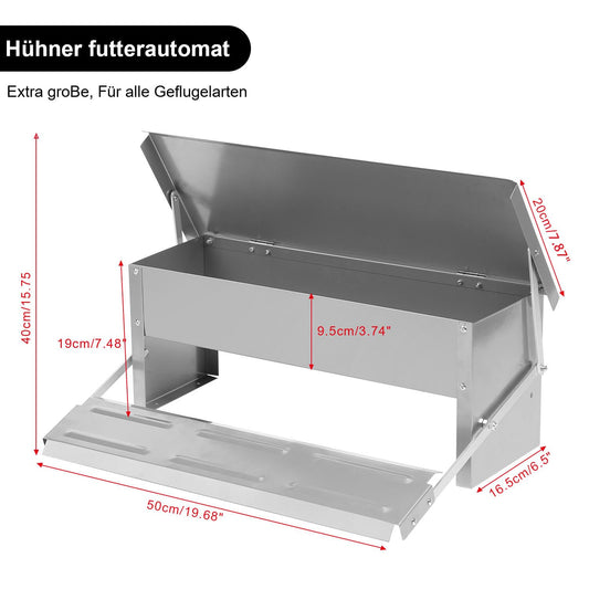 Futterautomat, Futtertrog Mit Automatisches Pedal Und Wasserfest Decke, Hühnerfutter Für Geflügel,3X Hühnerfutterautomat, 5KG Automatischer Futterautomat Mit Mäuseschutz, Verzinkt