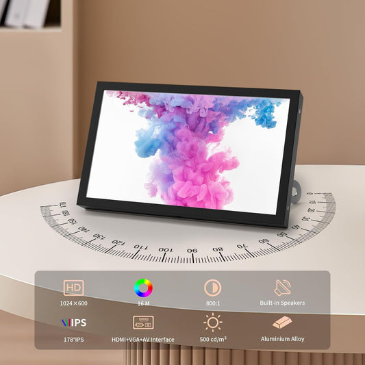 Mini Monitor 7 Zoll HDMI, VGA, AV, BNC, 1024 × 600 Kleiner Ips-Bildschirm Mit Eingebauten Lautsprechern, 178° Betrachtungswinkel LCD Tragbarer Monitor Für PC/TV/DVD/CVBS (Non-Touch)