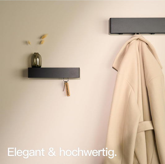 Designfabrik Hamburg Schlüsselbrett | Moderne Schlüsselaufbewahrung Mit Ablage | Schlüsselhalter Zur Wandmontage Aus Metall | Minimalistisches Design Für Flur & Eingang | Schwarz