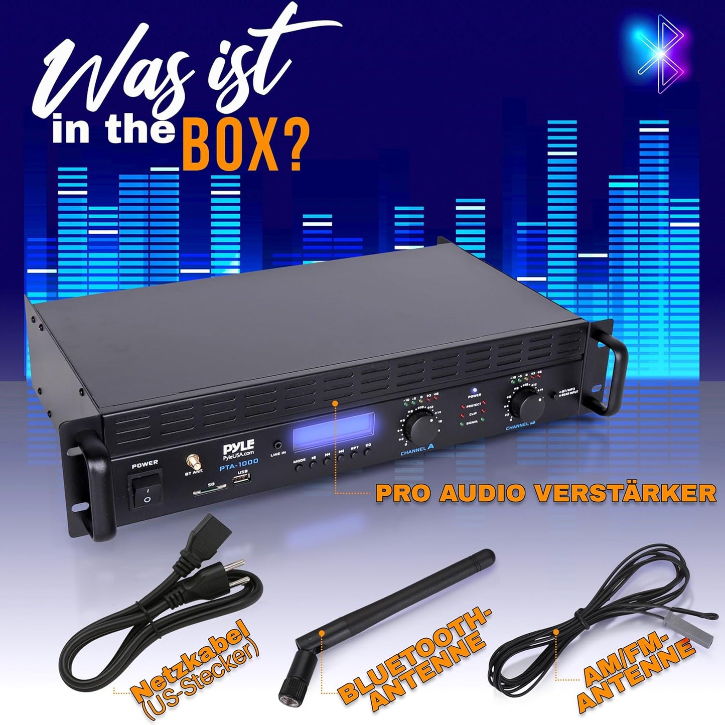 Pyle Verstärker, Mini Verstärker, 2000W- Bluetooth, Amplifier, Stereo, Audio - Rackmount- 2 Kanal Mit TRS XLR- Eingang, LCD, Brückenmodus, Stereo Receiver, Kabellos