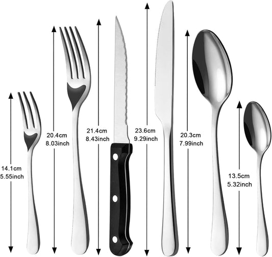 BEWOS 36-Teiliges Besteck Set Mit Steakmesser Service Für 6, Premium-Edelstahl-Bestecksets Für Haus & Küche, Hochwertiges Messer-Löffel-Gabel-Besteck-Set Hochglanzpoliert, Spülmaschinenfest