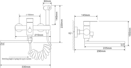 Wasserhahn Küche Wandarmatur Für Küche, Mit Spritzpistole Und 2 Wasserstrahlarten, Wasserhahn Wand Schwenkbarem 360°-Auslauf,Einfache Montage Küchenarmatur Wandmontage (Gebürstetes Nickel)