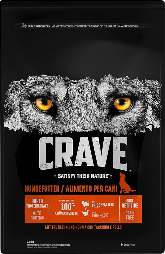 Crave Adult Trockenfutter Mit Truthahn & Huhn, 3 Beutel, 3X2,8Kg – Premium Hundefutter Trocken Mit Hohem Proteingehalt Und Ohne Getreide – Hergestellt Mit 100 Prozent Natürlichem Huhn