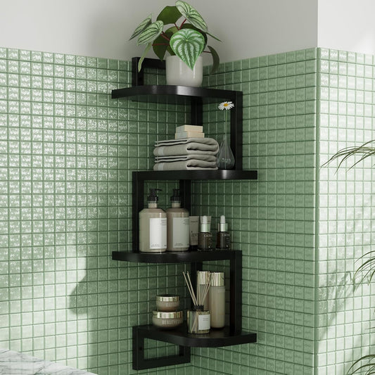 Eckregal Hängend Set Aus 4, Rustikale Holz-Wandaufbewahrung Für Kinderzimmer Bücherregal, Niedliches Eck-Wandregale Aus Holz Für Badezimmer Wohnzimmer Küchendekoration, Schwarz