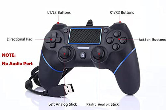 Intckwan Kabelgebunden Game Controller Für PS-4 / Pro/Slim/Laptop/Pc(Win7/8/10), Wired Gamepad Joystick Mit Vibration Und Anti-Rutsch-Griff, Ergonomie(Blau)