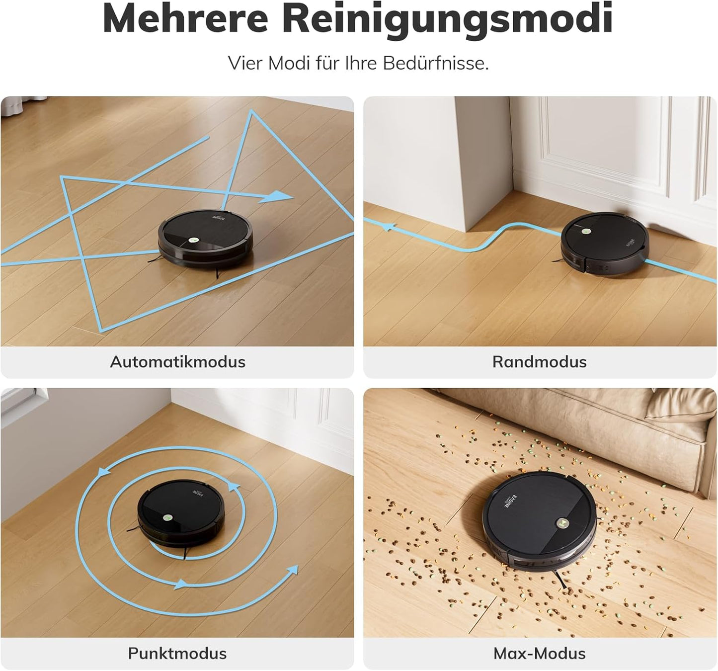 Saugroboter, Bürstenloses Design Staubsauger Roboter, Starkes Saugen, Selbstladend, Fernbedienung, Flach, Leise, Geeignet Für Tierhaare & Hartböden, E3