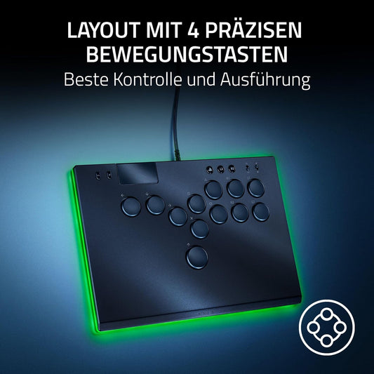Razer Kitsune - Optischer All-Button-Arcade-Controller Für PS5 Und PC (Layout Mit 4 Präzisen Bewegungstasten, Flache Lineare Optische Switches Von Razer, Dünnes, Portables Gehäuse) Schwarz